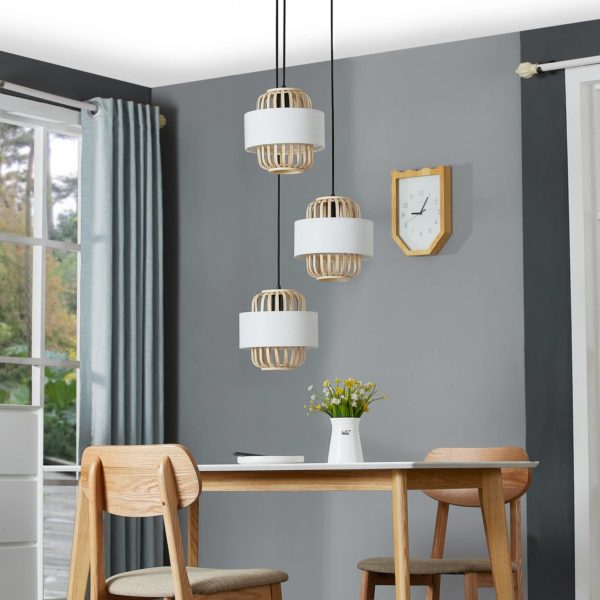 Lindby Dabila suspension bambou ronde à 3 lampes LINDBY