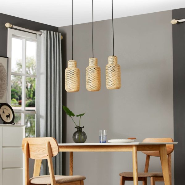 Lindby Venora suspension bambou longue à 3 lampes LINDBY