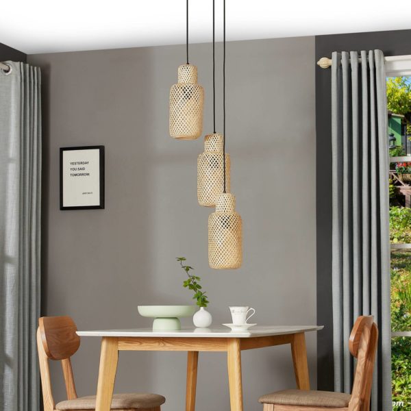 Lindby Venora suspension bambou ronde à 3 lampes LINDBY