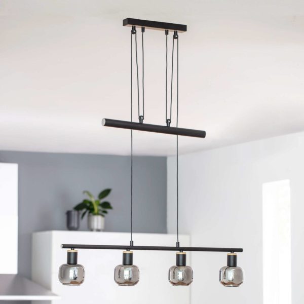 Näve Suspension linéaire Fumoso 4 lampes noir/gris fumé Näve