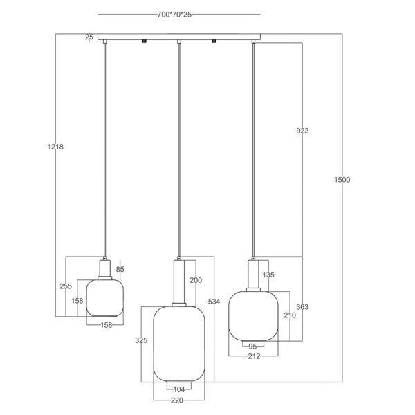 Näve Suspension Fumo, verre fumé, à 3 lampes, linéaire Näve