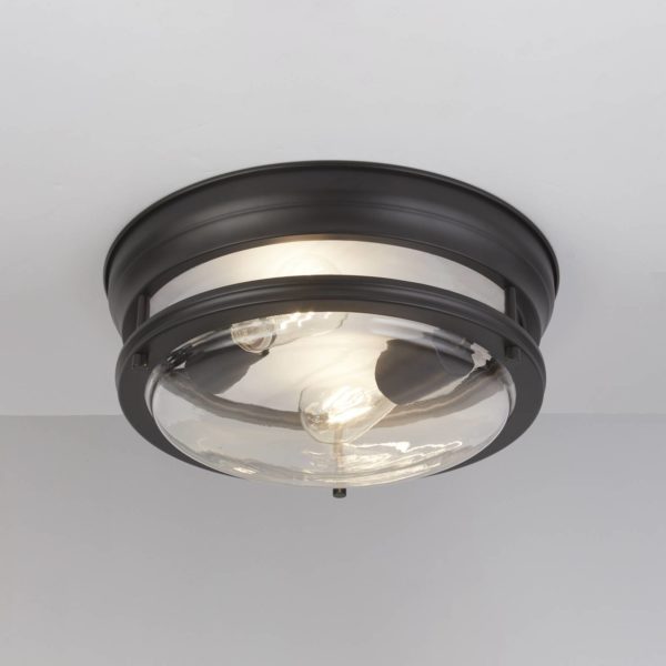 Searchlight Plafonnier Glasgow avec abat-jour en verre, IP44 noir Searchlight