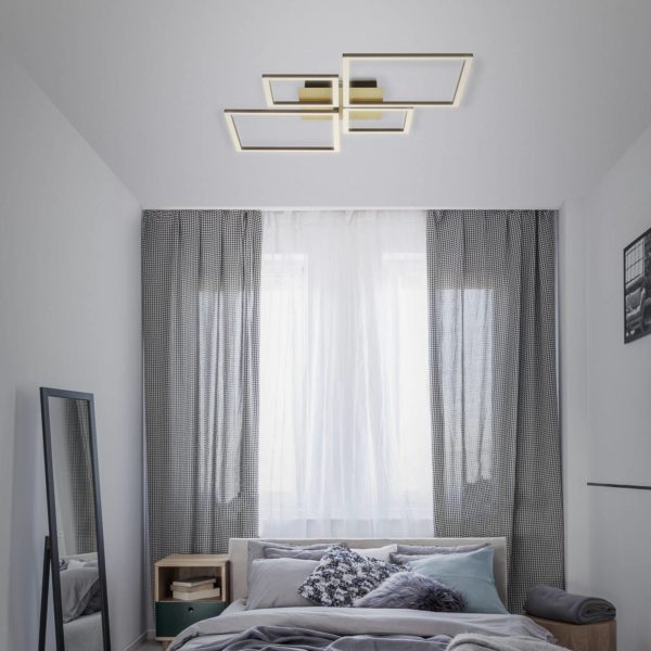 Briloner Plafonnier LED Frame, doré, dimmable, à 4 lampes Briloner