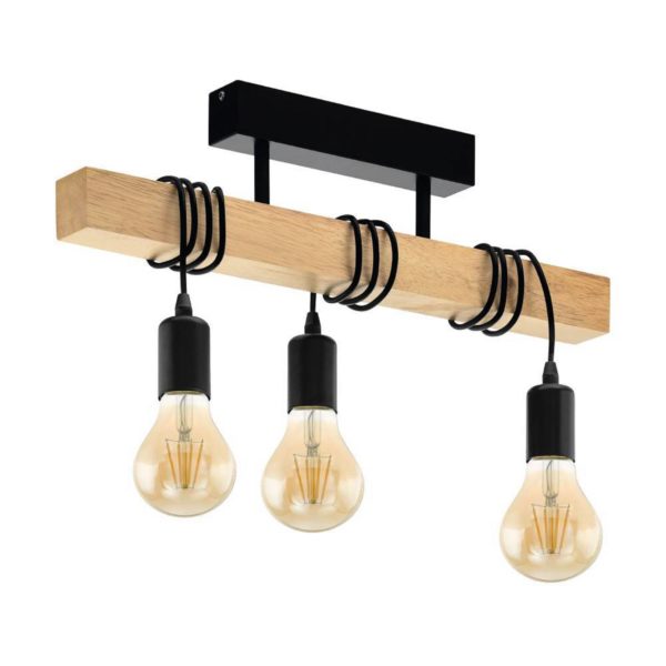 EGLO Plafonnier Townshend en bois, à 3 lampes noir EGLO