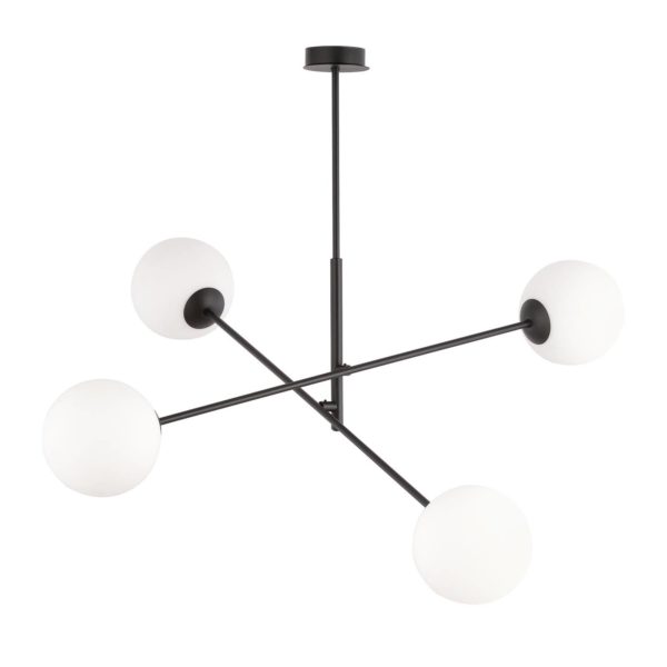 EMIBIG LIGHTING Plafonnier Linear, noir/opale, quatre lampes EMIBIG LIGHTING