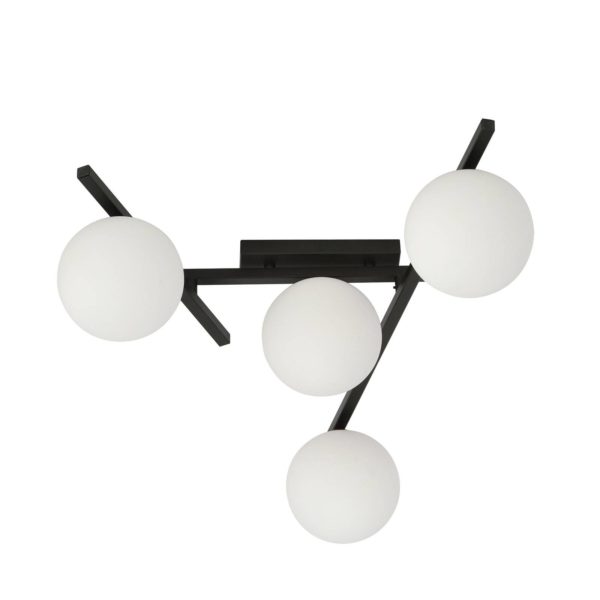 EMIBIG LIGHTING Plafonnier Smart, noir/opale, à 4 lampes EMIBIG LIGHTING