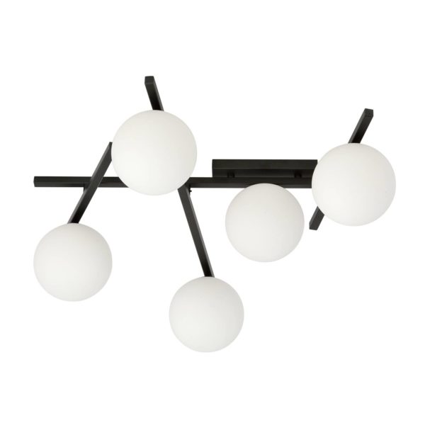 EMIBIG LIGHTING Plafonnier Smart, noir/opale, à 5 lampes EMIBIG LIGHTING