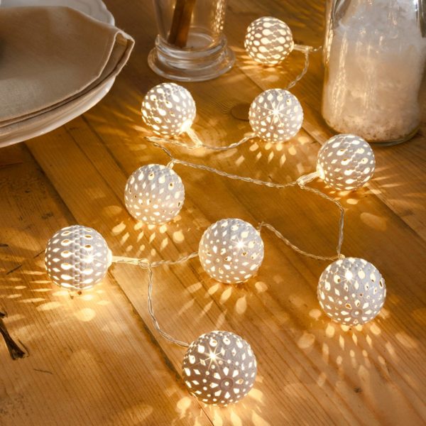 Konstsmide Christmas Guirlande lum. LED, boule métal, blanc, 10 lampes Konstsmide Christmas