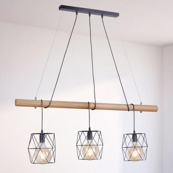 JUST LIGHT. Suspension LED Edgar, abat-jour cages, à 3 lampes JUST LIGHT.