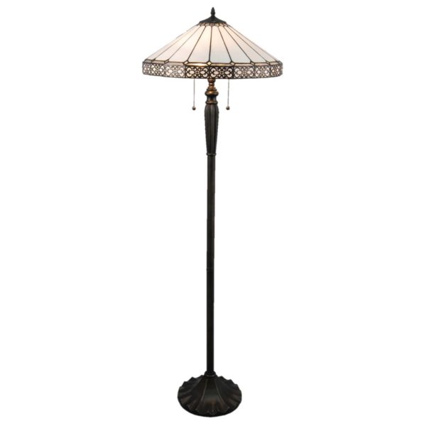 Clayre&Eef Lampadaire 5210 avec abat-jour en verre blanc-noir Clayre&Eef