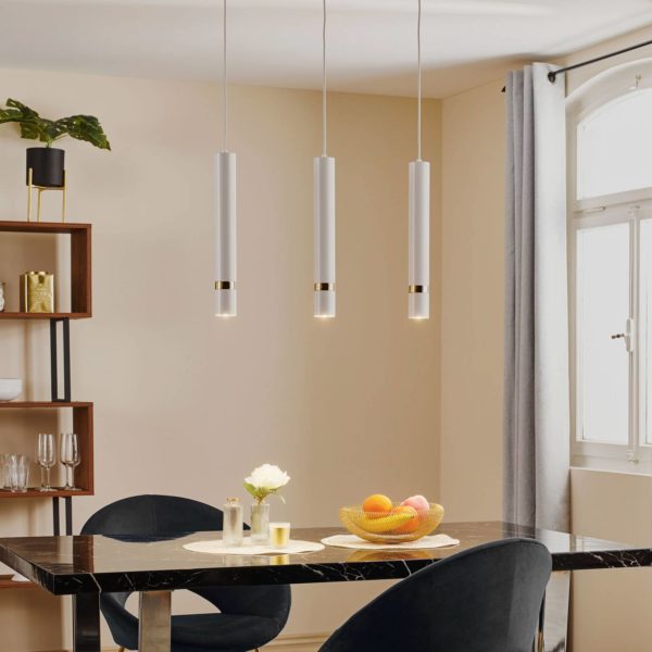 Luminex Suspension Rondo blanche/dorée, 3 lampes, allongée Luminex