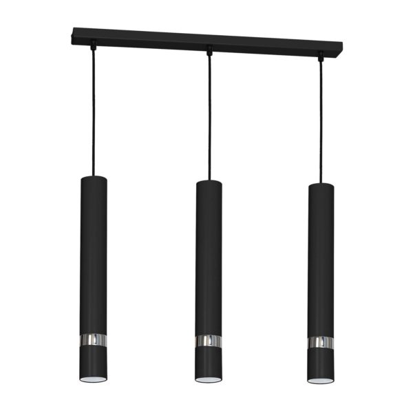 Luminex Suspension Rondo noire/chromée 3 lampes, allongée Luminex