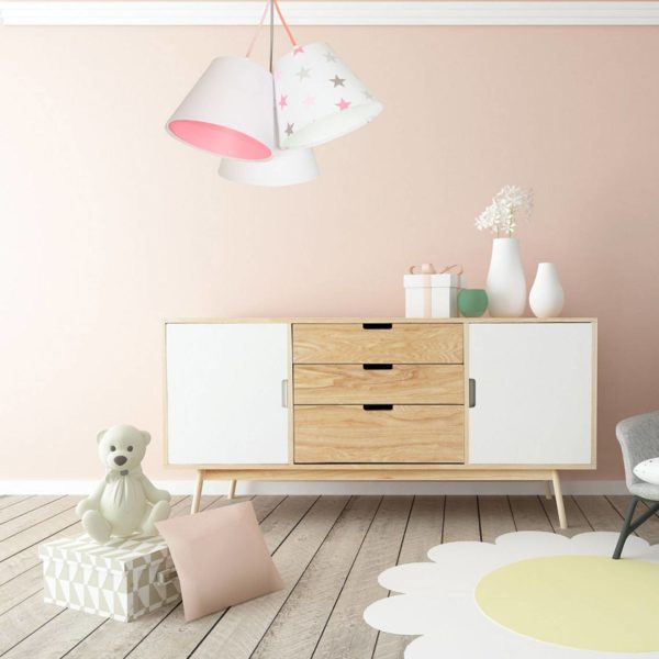 Maco Design Suspension pour chambre d’enfant Zsofia à 3 lampes blanc/rose Maco Design