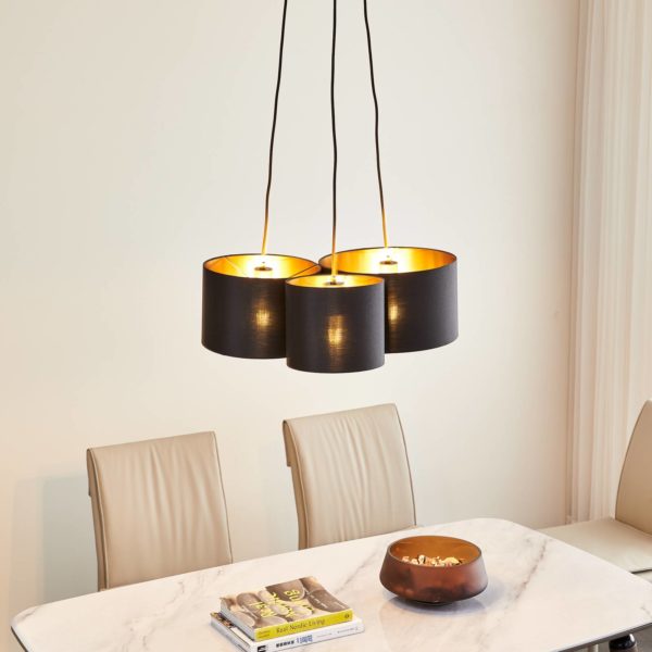 Lindby Vironi suspension, à 3 lampes, noir, doré LINDBY