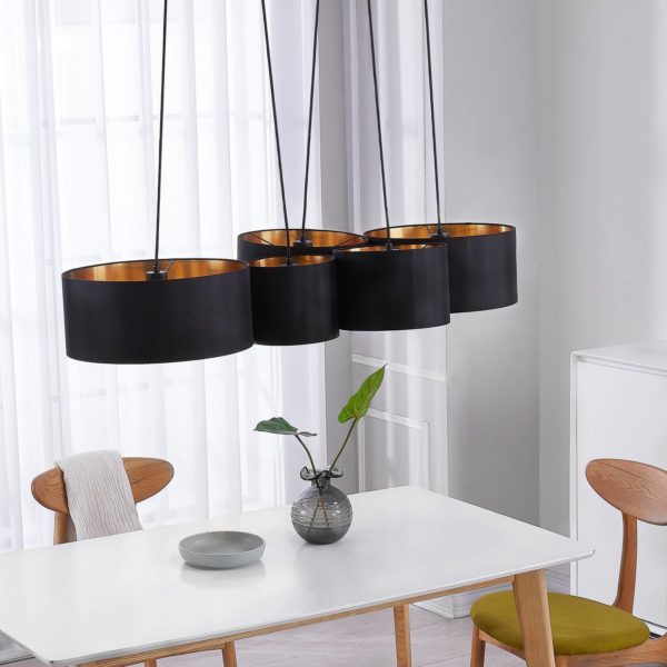 Lindby Vironi suspension, à 5 lampes, noir, doré LINDBY