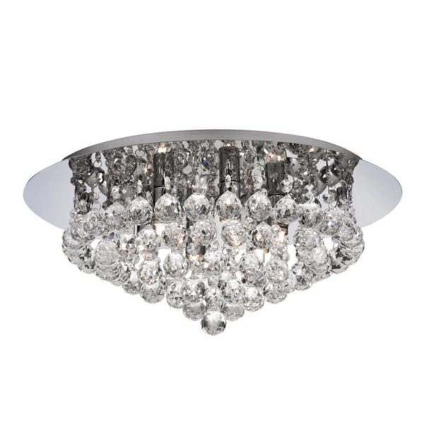 Searchlight Plafonnier Hanna chromé billes cristal verre 45 cm Searchlight