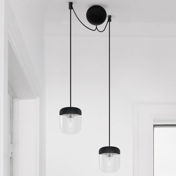 UMAGE Suspension noire et acier Acorn à 2 lampes UMAGE