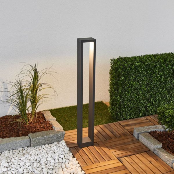 Lucande Borne lumineuse LED Jupp, gris graphite, aluminium, angulaire, 90 cm LUCANDE