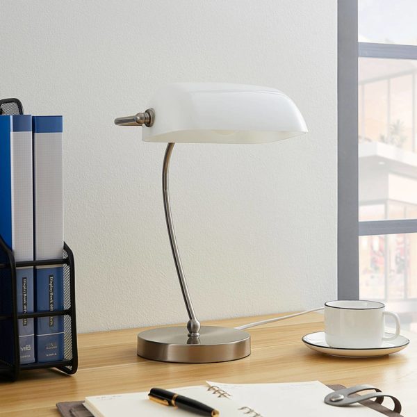 Lindby Lampe de banquier Selea avec abat-jour verre blanc LINDBY