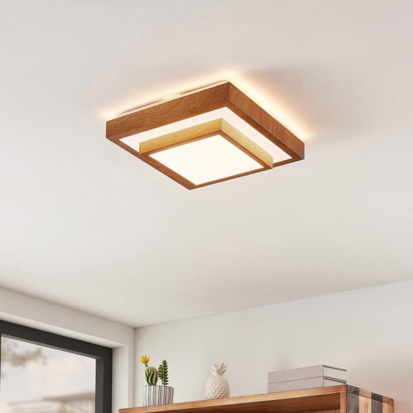 Lindby Mendosa plafonnier LED, aspect bois, ang. LINDBY