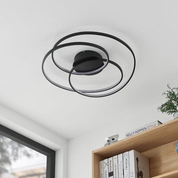 Lindby Kateryna plafonnier LED noir Ø 60 cm LINDBY