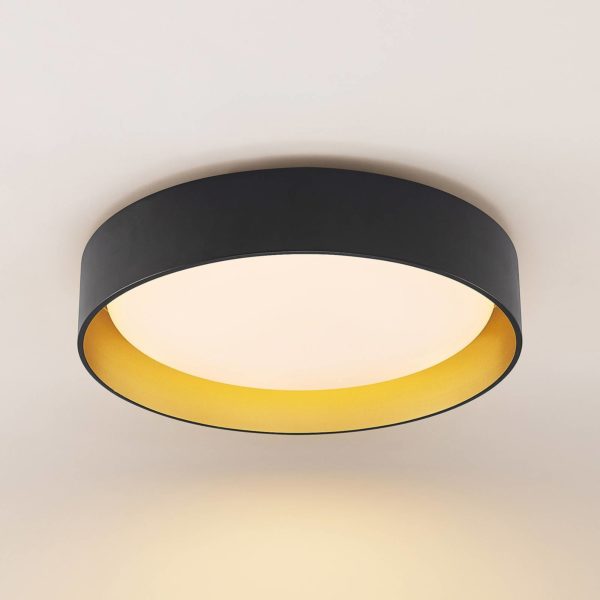 Lindby Gracjan Plafonnier LED CCT noir or LINDBY