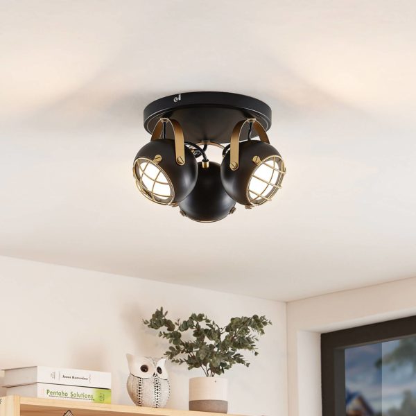 Lindby plafonnier Dawid, 3 lampes, noir, métal, GU10 LINDBY