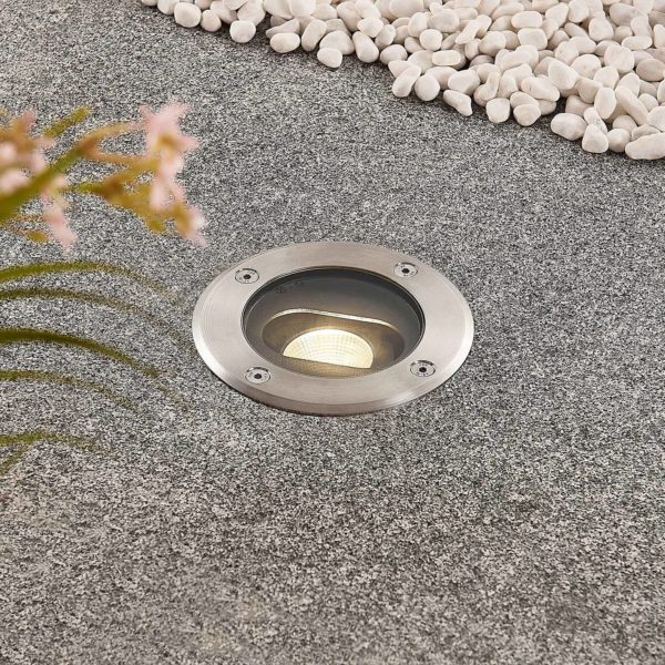 Lucande Spot rond encastrable dans le sol LED Doris, inox LUCANDE