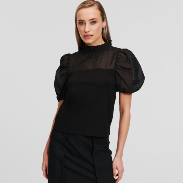 Karl Lagerfeld, Haut À Empiècement En Organza, Femme, Noir, Taille: XXS Karl Lagerfeld