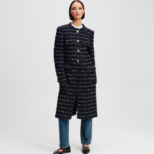 Karl Lagerfeld, Manteau Long En Bouclé, Femme, Boucle marine foncée, Taille: X44 Karl Lagerfeld