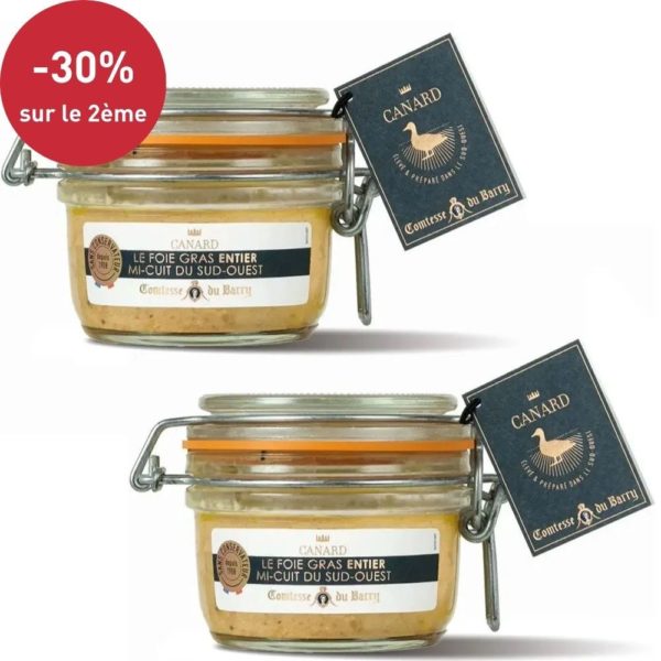 Lot de 2 Foies gras de canard entier mi-cuit du Sud-Ouest 125g-Comtesse du Barry