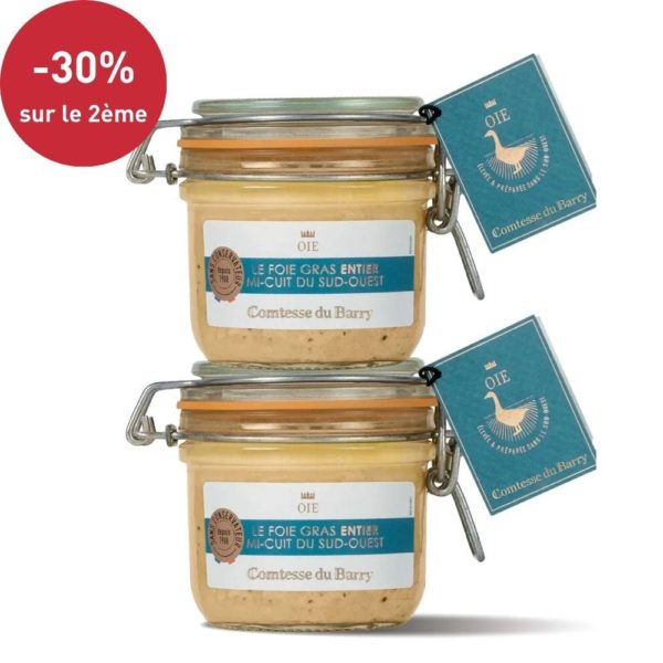 Lot de 2 Foies gras d’oie entier mi-cuit du Sud-Ouest 180g-Comtesse du Barry